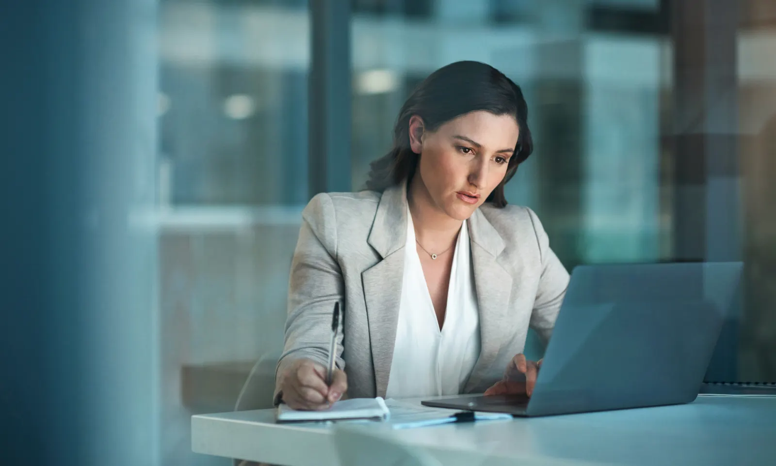 Professional reviewing online workplace conduct and communication policies
