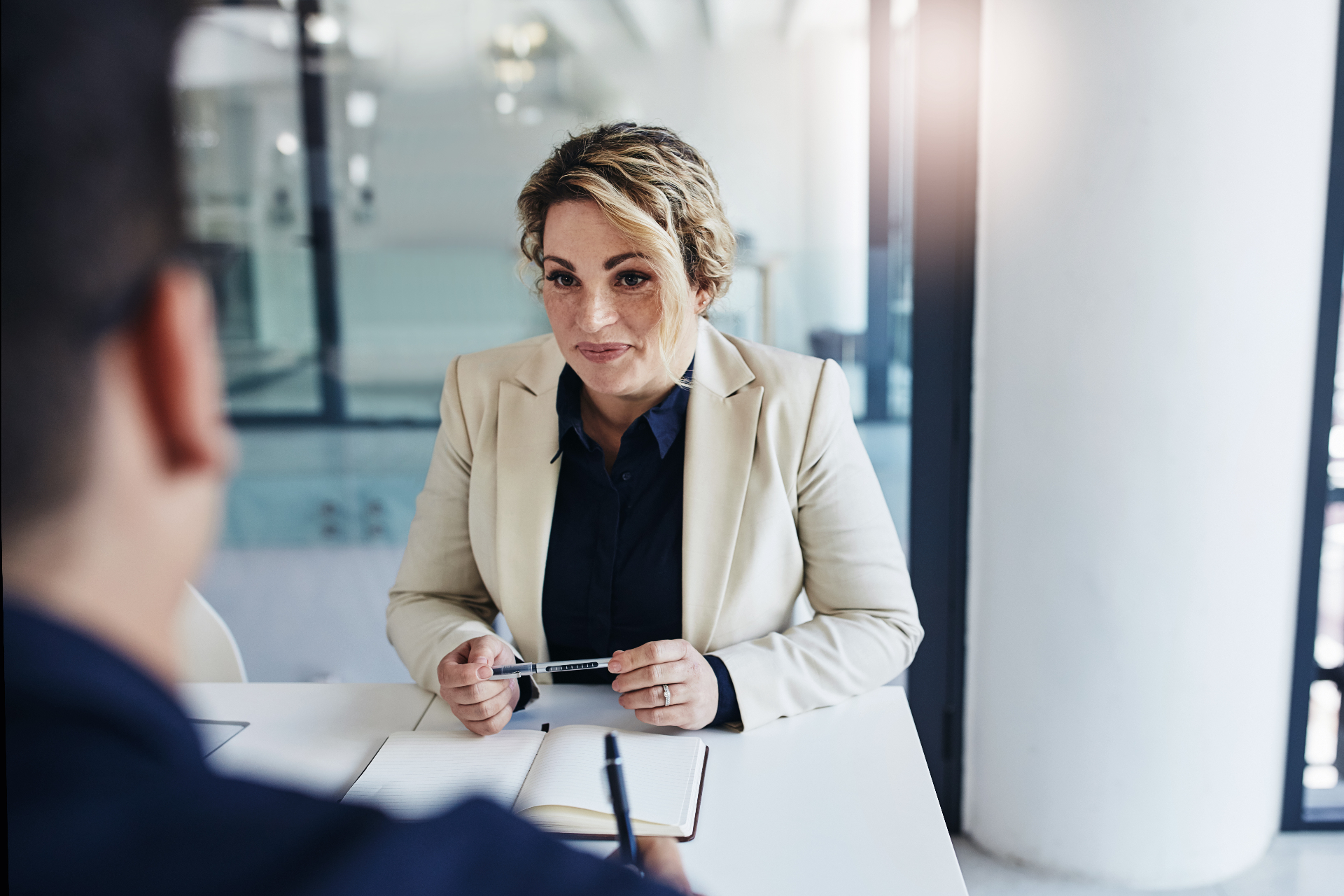 HR investigator conducting a confidential workplace investigation interview.