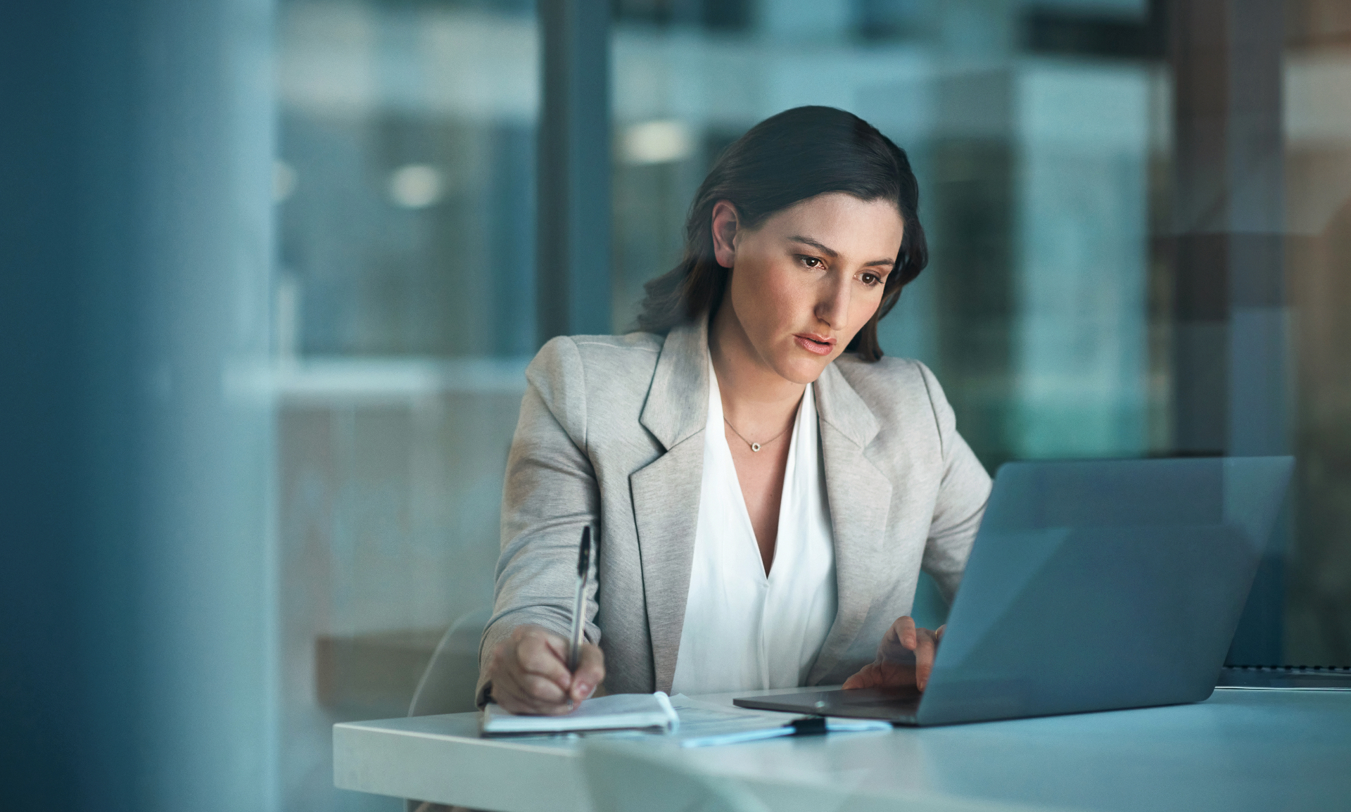 Professional reviewing online workplace conduct and communication policies